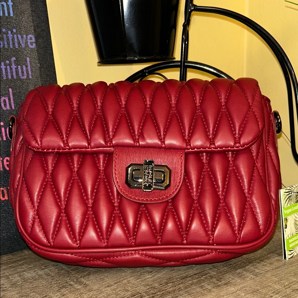 Badgley Mischka DarkRed Mini Quilted Messenger Bag